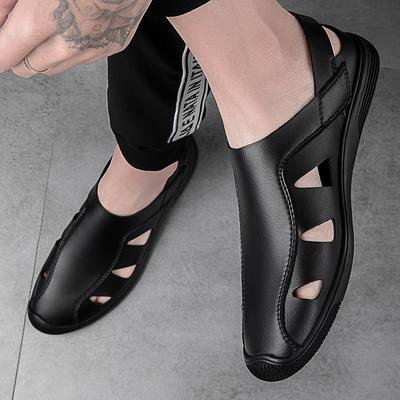 Sandales légères pour homme Sandales d'été respirantes d'extérieur Chaussures de plage pratiques à enfiler Chaussures de marche confortables en cuir