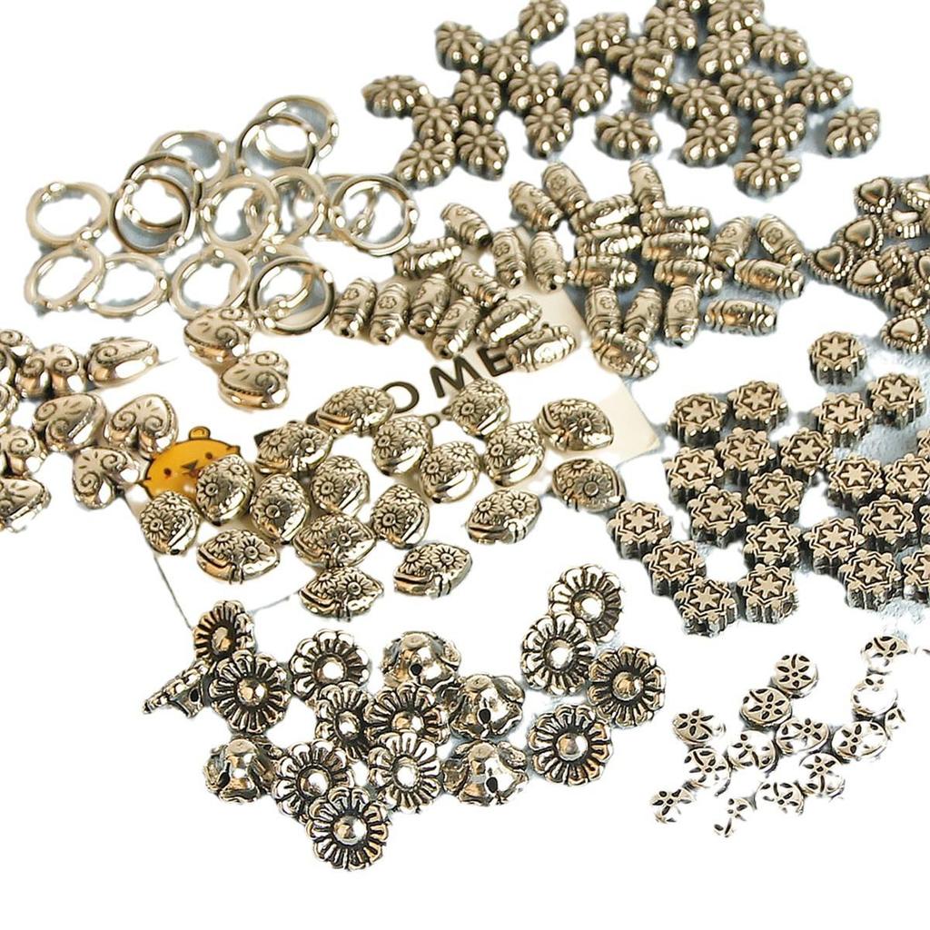 10pz Perline Distanziatrici Argento Vintage a Forma di Cuore e Fiore per Gioielli Fai da Te