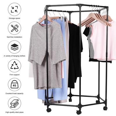 Hexagon Heavy Duty Clothes Rail with Wheels Rolling Garment Rack Metal Clothing Garment Stand for Hanging Garments Dresses Coats