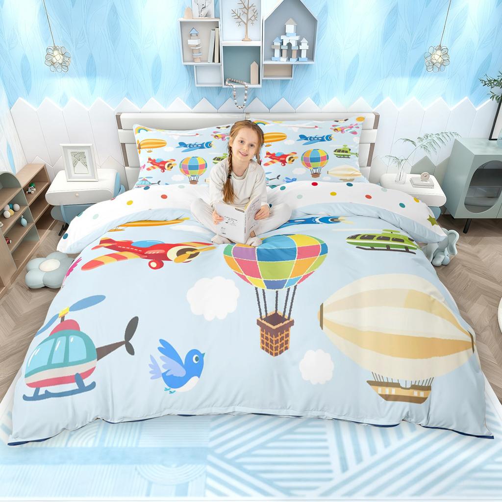 Homewish Boys Aircraft Duvet Cover Set Airplane Bedding Set Air Transportation Comforter Cover Set