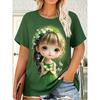 Moda Donna Girocollo Manica Corta Stampa Colore 3D Casual T-shirt Casual a Manica Corta Girocollo