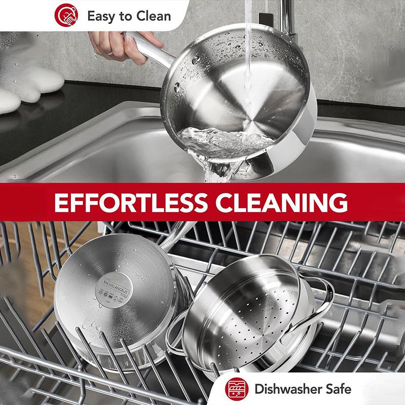 2-in-1 Multipurpose Sauce Pot with Steamer Basket 2.5 Quart  Stainless Steel Saucepan with Lid Kitchen Soup Stew Pan Cooking Pot