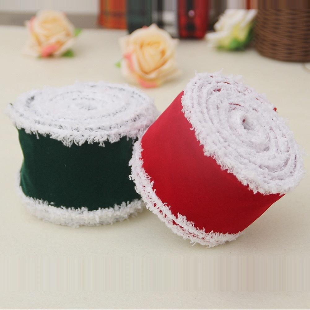 Christmas Ribbon Flocking Christmas Ribbon White Edge Suede Bow Present Wrapping DIY Bow Crafts Party Christmas Decoration