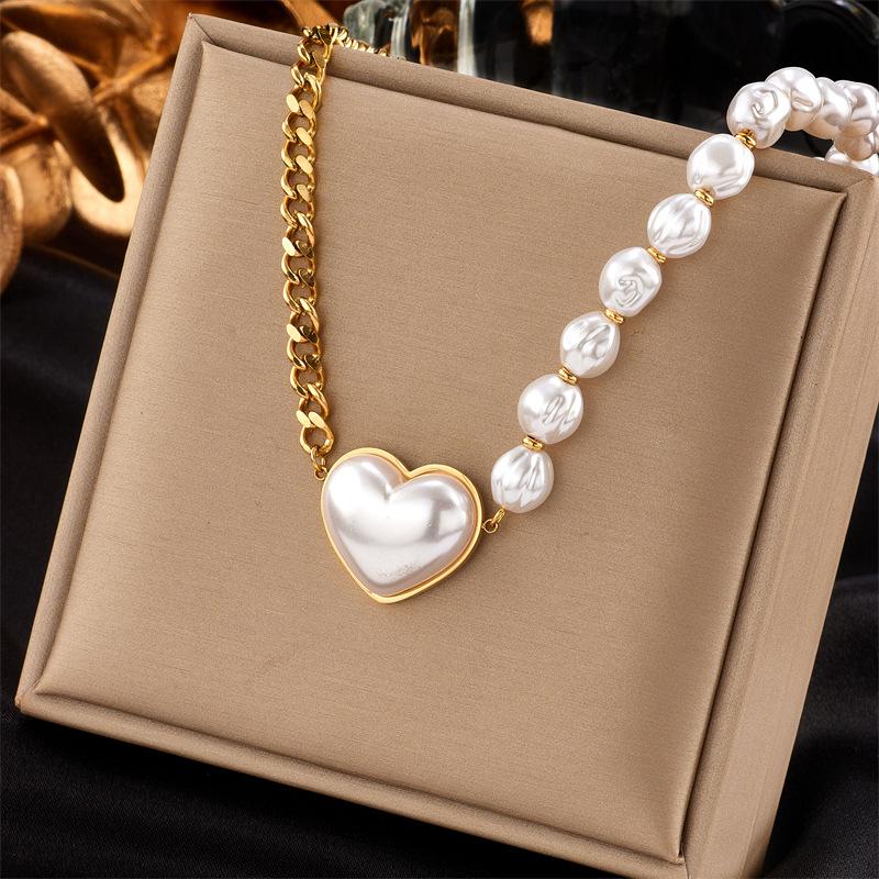 Creative Vintage Ethnic Pearl Heart Diamond Flower Eight-Pointed Star Pendant Necklace
