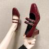Fashion 2025 Spring Autumn Women Double Buckle Pumps Shoes Leather Square Head Square Heel Solid Color Women's Shoes Heeled Loafers