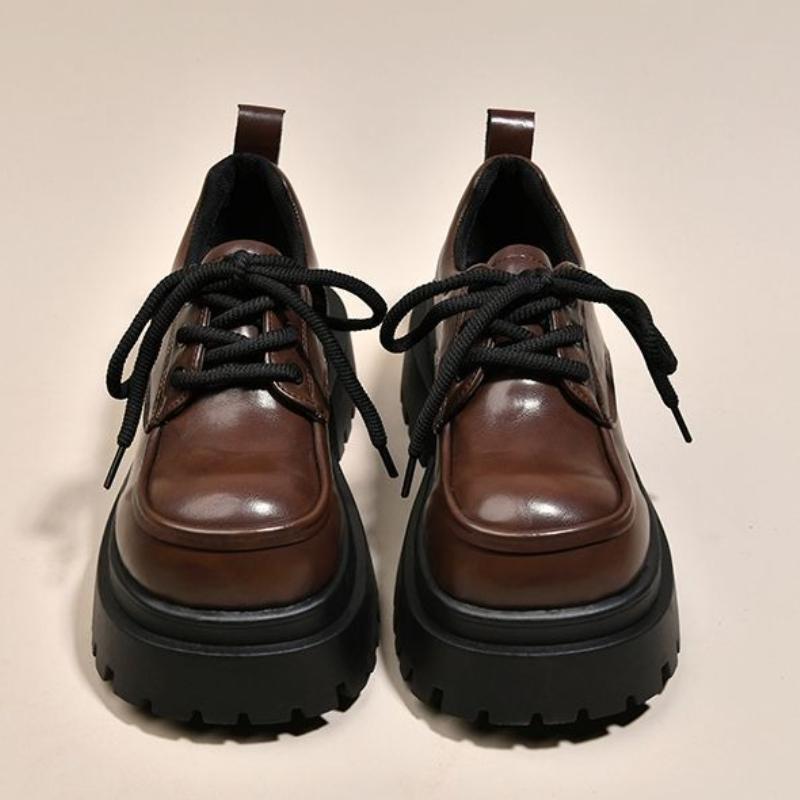 

Женские ретро лоферы на толстом каблуке Весна Осень Новые Британский колледж стиль Универсальные лоферы на толстой подошве Обувь на шнуровке 39