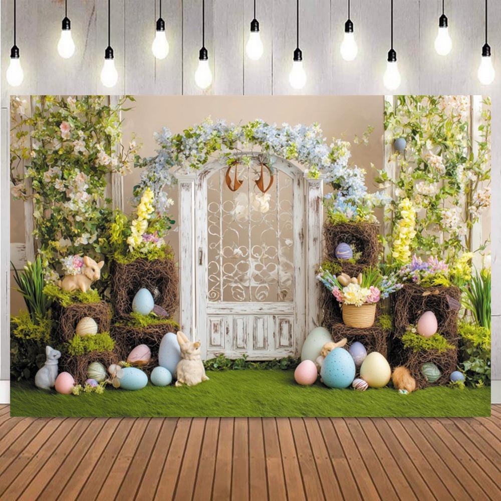 Happy Easter Photography Background Spring Flowers Colorful Eggs Rabbit Easter Party Decor Baby Kids Portrait Photo Backdrop13