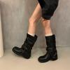 Niche retro thick heel mid-height boots knight boots martin boots early autumn western cowboy pile boots women's boots