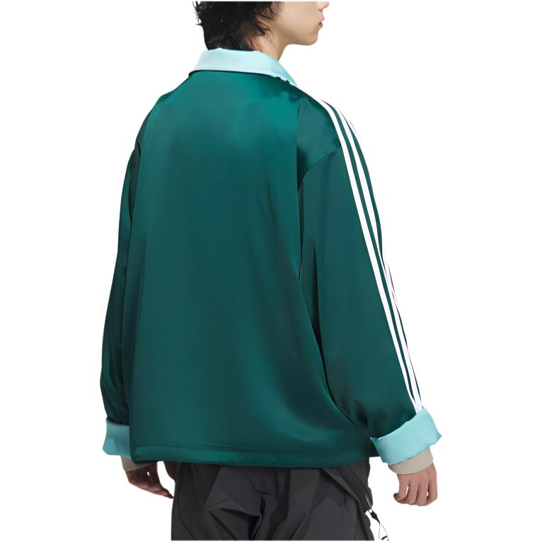 adidas Originals Sportjacke aus Satin im chinesischen Tang-Stil mit Streifen und Stehkragen, Unisex-Jacke, Waldgrün, JD3381