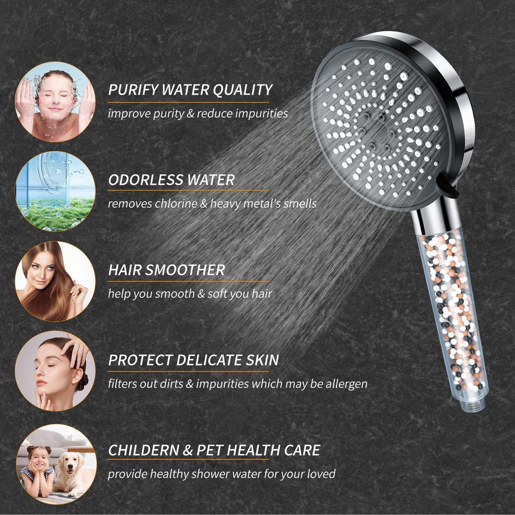 Bathroom Handheld 5-speed Adjustment Filter Booster Shower Head Negative Ion Hard Water Softening Shower Set