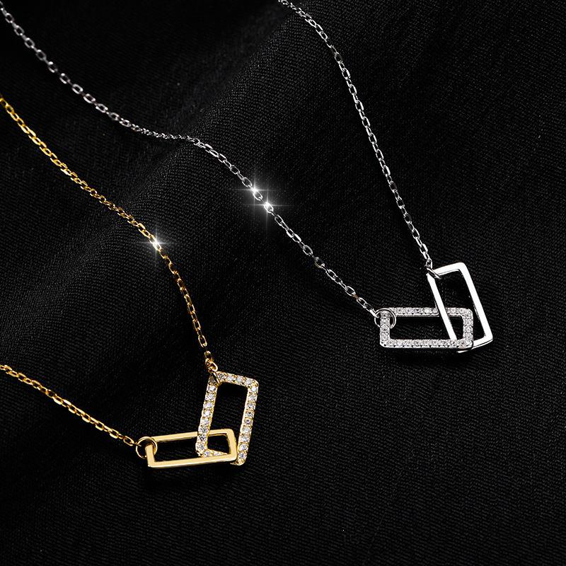 Geometric Double Ring Silver Necklace for Women - Light Luxury, Niche Design, Simple Collarbone Style