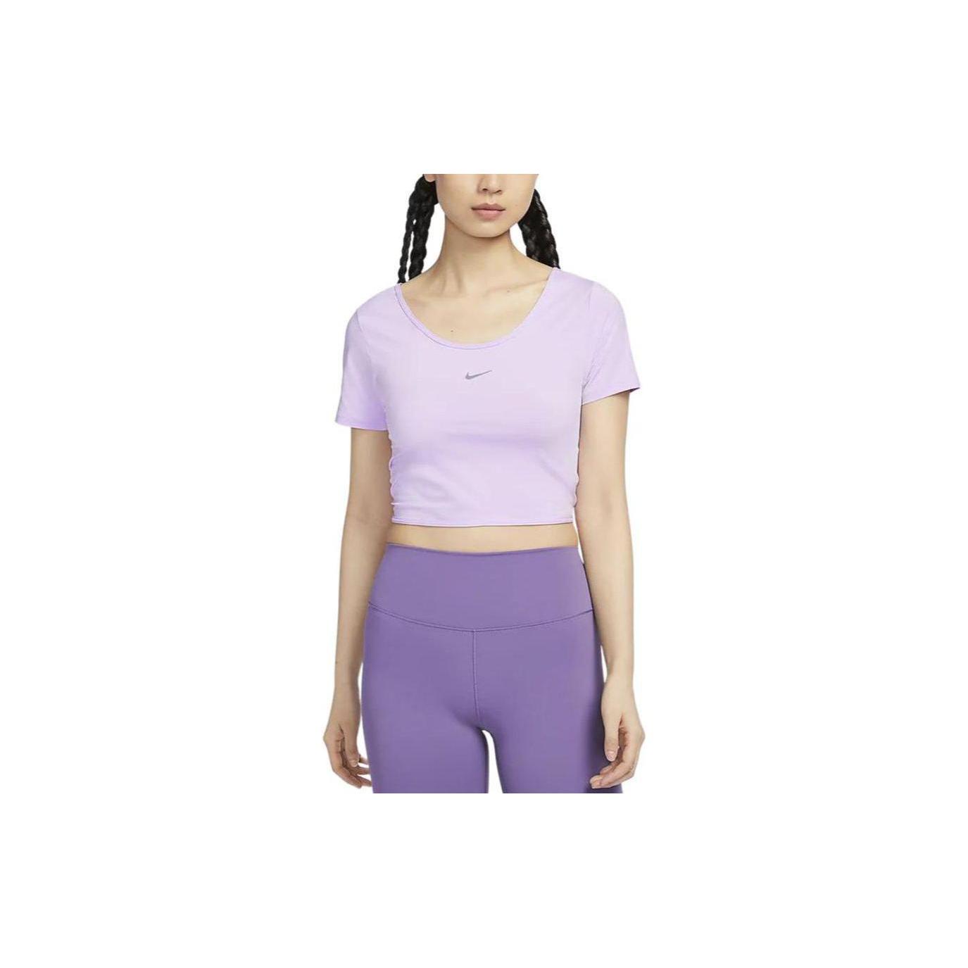 

Новый женский топ с коротким рукавом Nike One Classic Dri-FIT, укороченный, с перекрутом, Lilac Bloom FN2852-512 XL