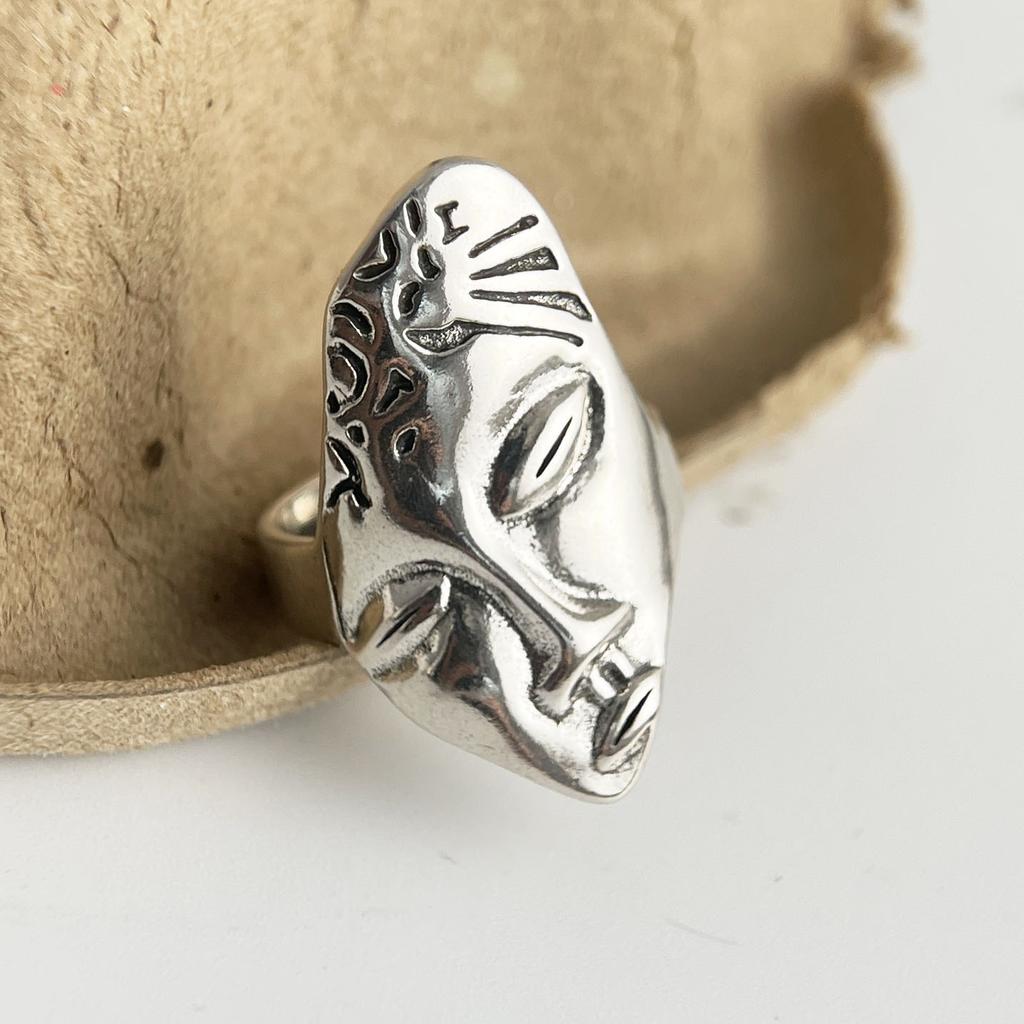 925 Sterling Silver Rings For Women Geometric Fine Jewelry Finger Adjustable Simple Retro Face Shap Ring For Party Birthday Gift