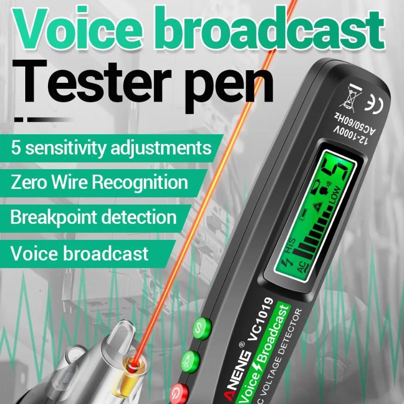 Neuer intelligenter Spannungsprüfstift 12V-1000V AC Spannungs-Sprachansage ANENG VC1019 Berührungsloser Infrarotsensor-Positionierung Elektrische Werkzeuge mit Alarm