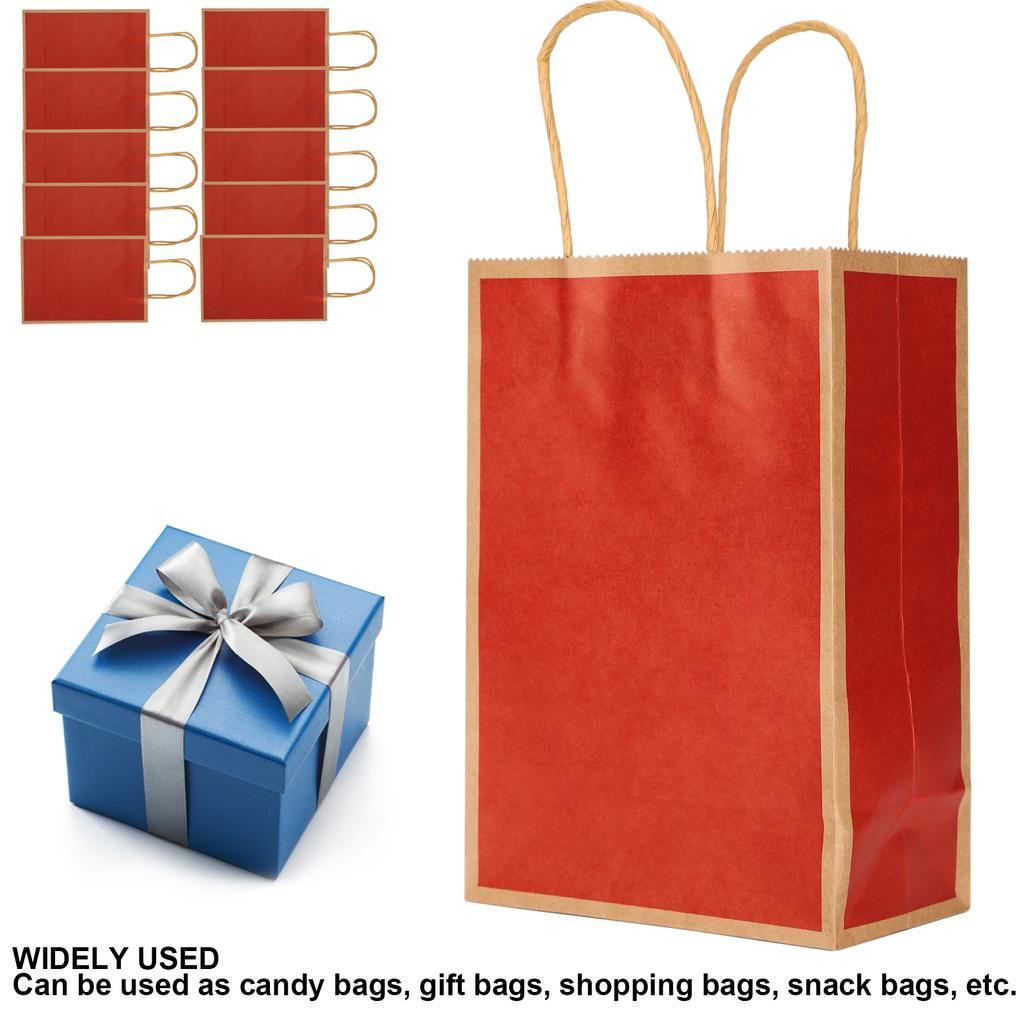 10Pcs Kraft Paper Bag Snacks Shopping Present Gift Bags With Handles for Wedding
