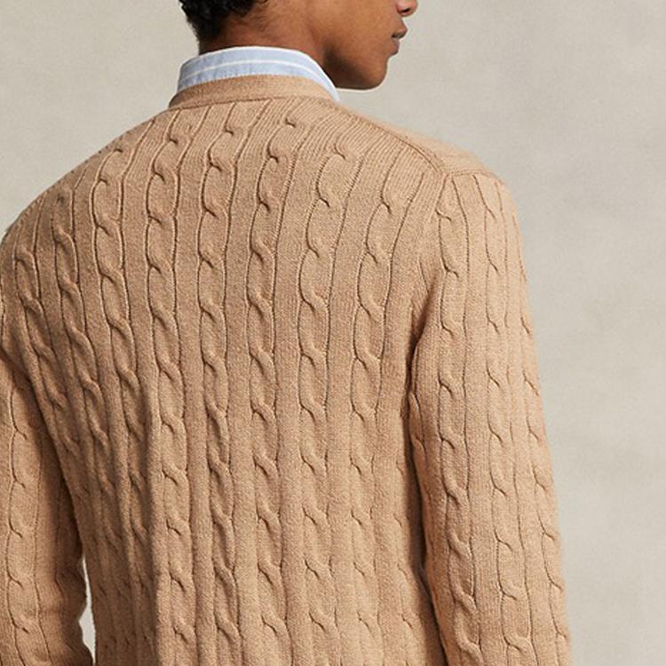Polo Ralph Lauren Solid Color V-Neck Casual Long Sleeve Knit Sweater Men sweater Camel MNPOSWE16821786-200