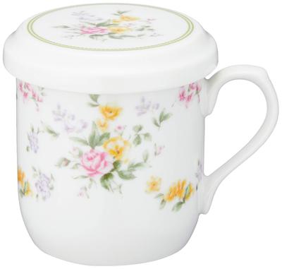 NARUMI Kapaklı Çiçekli Kupa, 290cc, Sevimli Çiçek Deseni, Çiçek Halkası Tasarımı, Çay Süzgeci Dahil, Kapaklı Kupa, Anneler Günü Hediyesi, Mikrodalga Fırına Uygun,