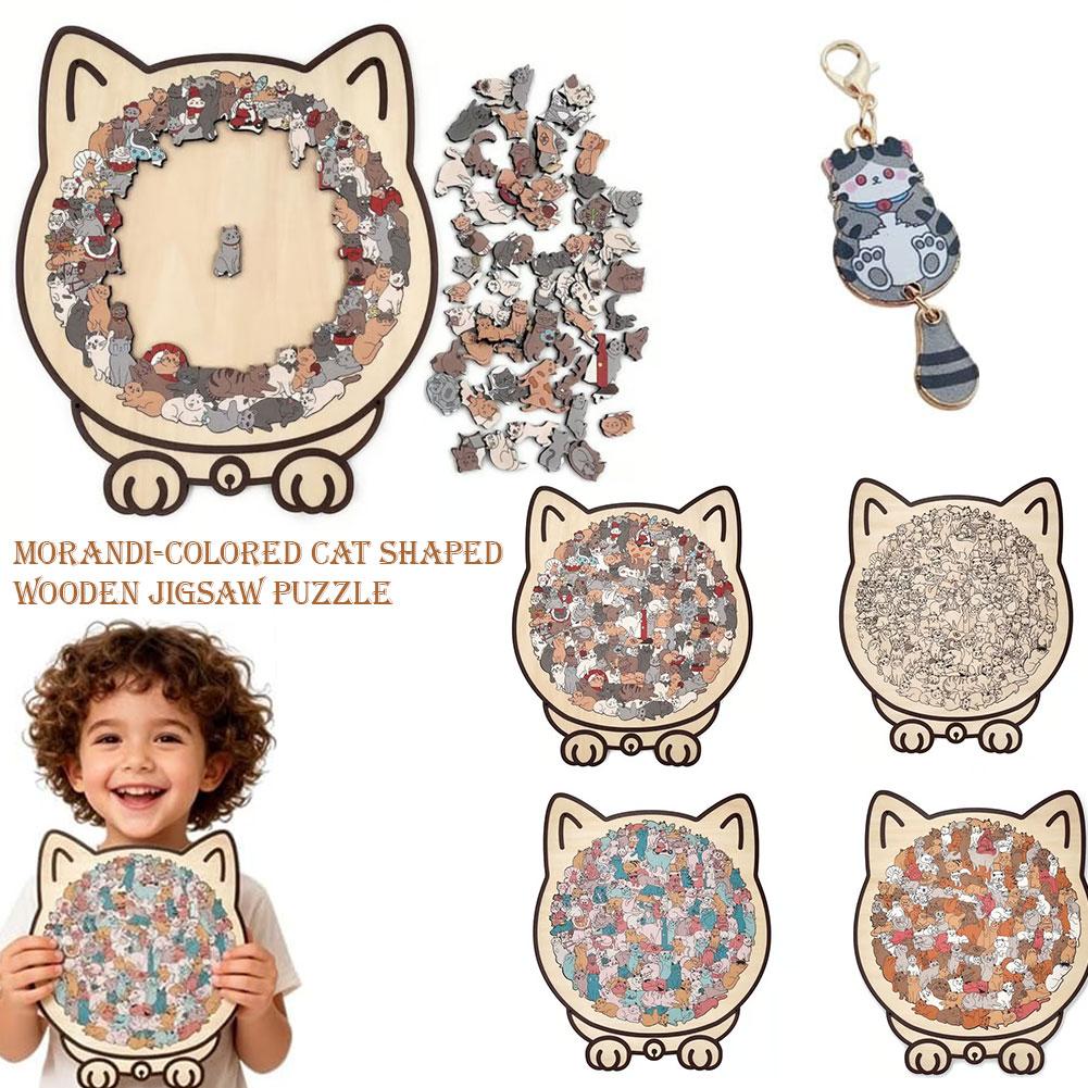 135 PC Cat-shaped Wooden Jigsaw Puzzle Unique Irregular Puzzle Pieces Game Birthday Xmas Gifts for Cat Lovers Home Decorations