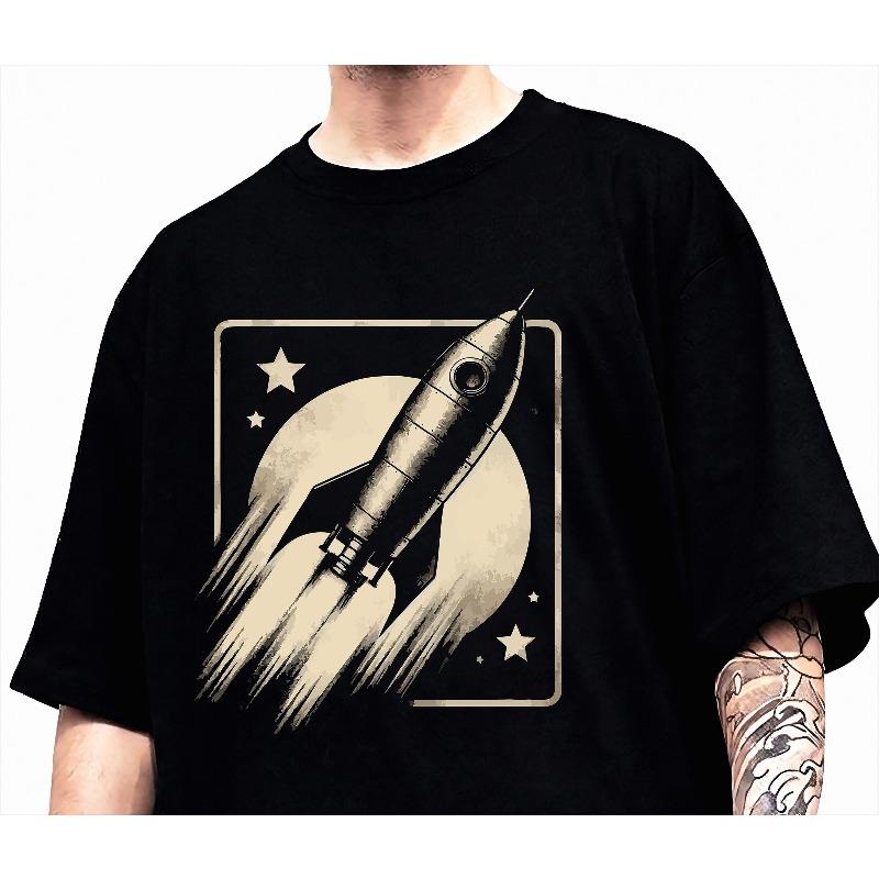 

Space Rocket TShirt Retro Spaceship Graphic Tee Summer Loose and Breathable Tshirt Top Unisex Pure Cotton Top S