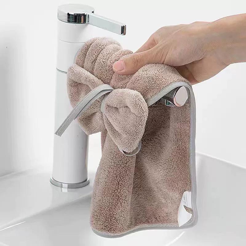 Mutfak Banyo İçin Fiyonklu El Havluları Mercan Kadife Mikrofiber Yumuşak Hızlı Kuruyan Emici Temizlik Bezleri Ev Sauna Havlu