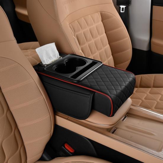Yousheng Multifunctional Car Armrest Box Faux Leather Armrest Organizer Mat Center Console Cover with Side Pockets Cup Holder Phone Slot Tissue Box