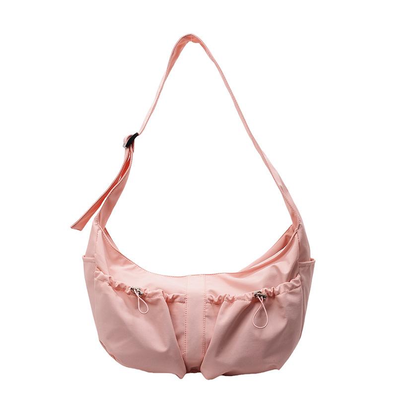 Large capacity nylon cloth bag casual drawstring underarm bag female student class one shoulder oblique span tote bag