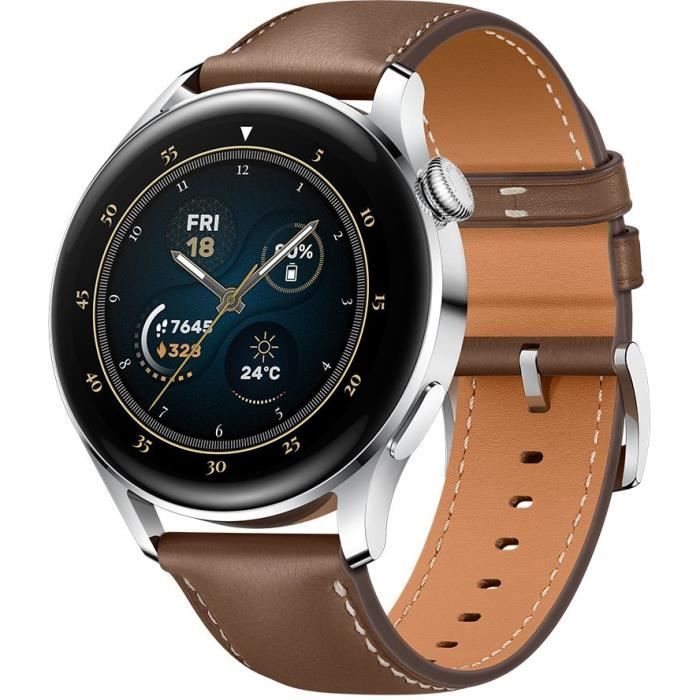 Huawei watch 3 classic brown - montre connectée - bracelet en cuir marron - ecran tactile 1.43" - bluetooth 5.2 - résistance 5atm