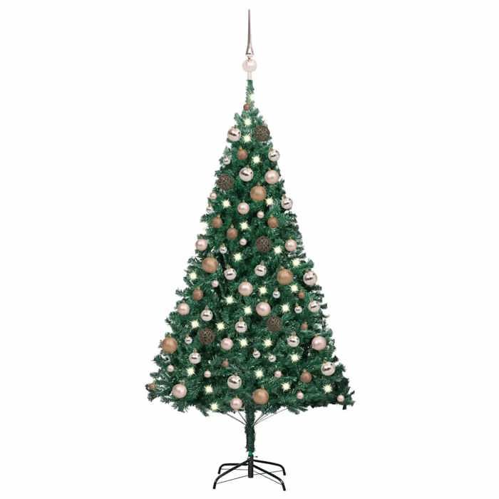 Exclusive House - Pre-lit Artificial Christmas Tree and Green Baubles 150 Cm PVC