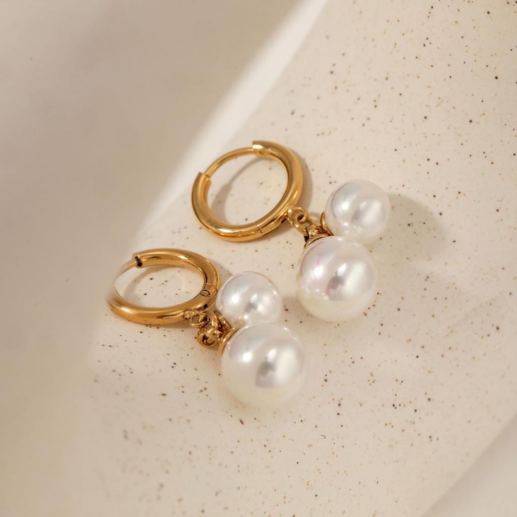 Elegant Temperament Double Round Imitation Pearl Hoop Earrings for Women Thin Circle Huggies Ear Ring Fashion Jewelry 2025 Aros