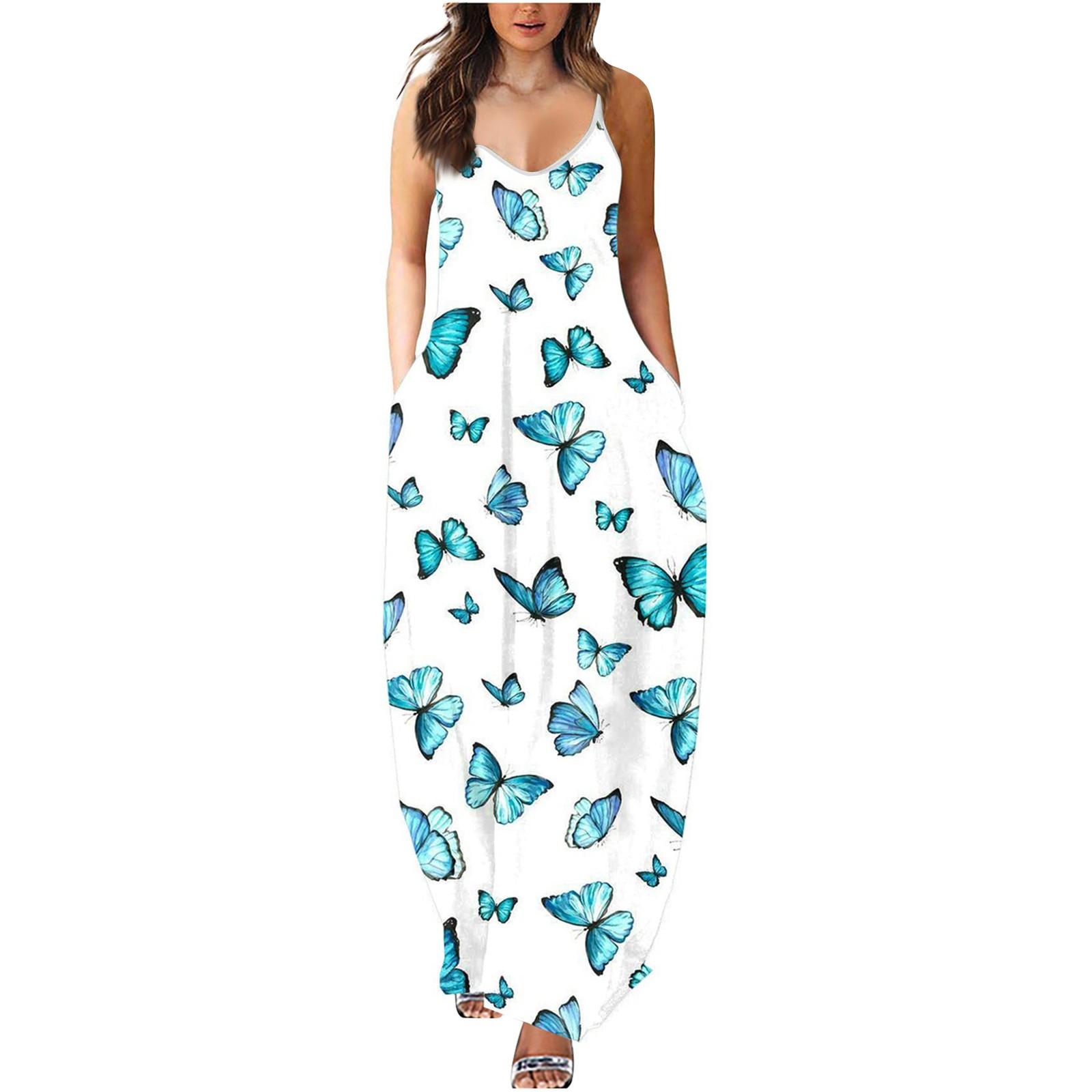 

Women s Fashion Casual Sexy Printing Round Neck Suspender Vest A-line Long Dress M білий