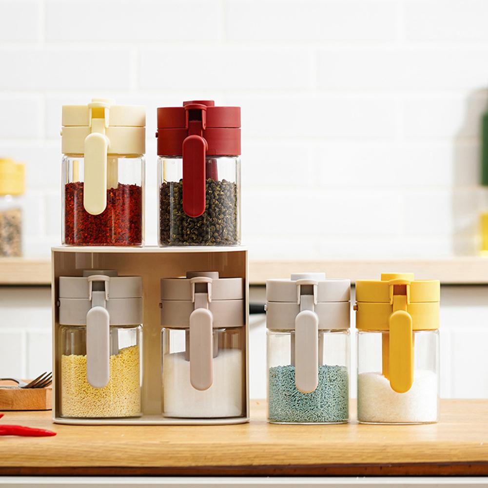 User Friendly Seasoning Container with Clear Glass and Space Saving Design