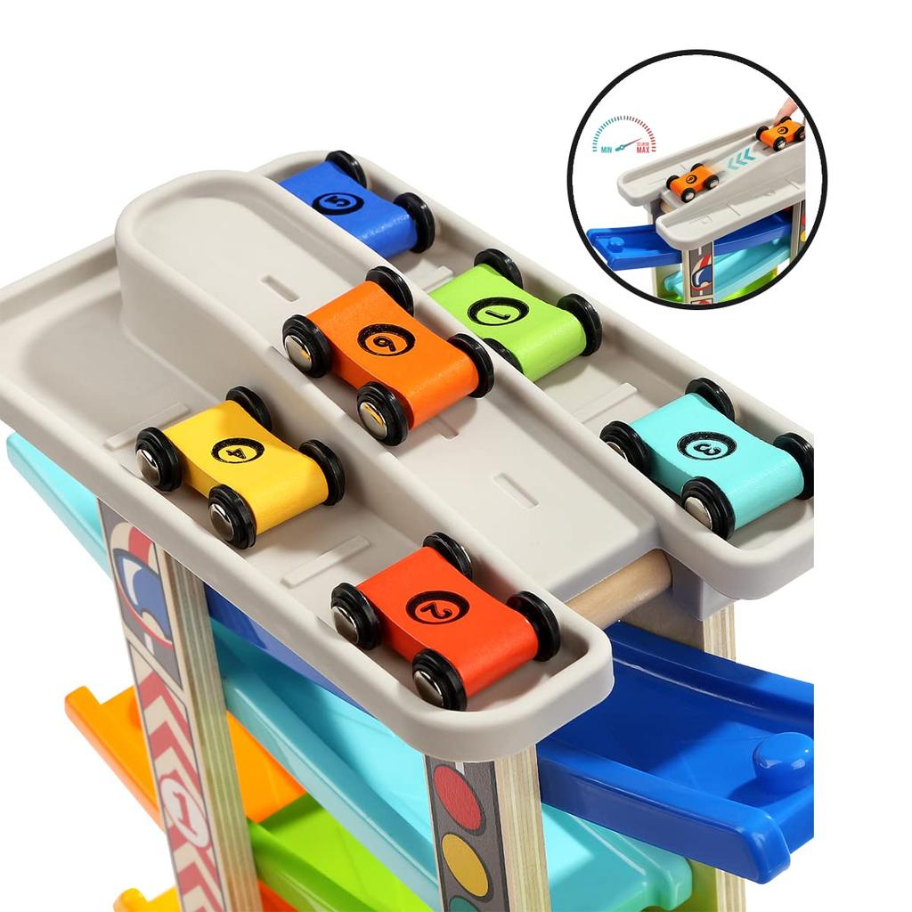Mokkansha Slope Car Spinning Rainbow Looping Toy Extension Mini Baby Set of 6 Wooden Kindergarten Entry Fingertip Training Toy, Slider, Slope,