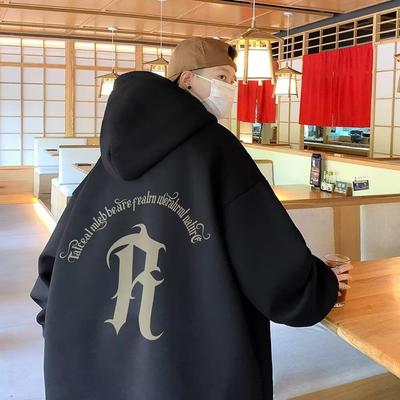 Hong Kong Style Retro Sweater Men's Spring and Autumn Men's Hooded Sweater American Heavy High Street Ins Fashion Brand Baggy Coat