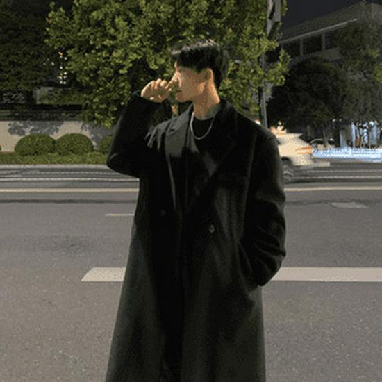 High-End Men's Grey Wool Trench Coat - Trendy, Loose, Mid-Length, Korean-Style, for Autumn and Winter