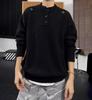 Men's Black Embroidered Henley Sweater - Cozy, High-End Knitwear for Autumn/Winter, Perfect Solo or as a Layer