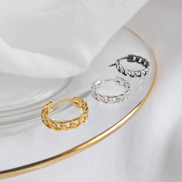 Hotsale 18K Gold Plated Jewelry 925 Sterling Silver Chain Earrings Chain Hoop Earrings серебряный