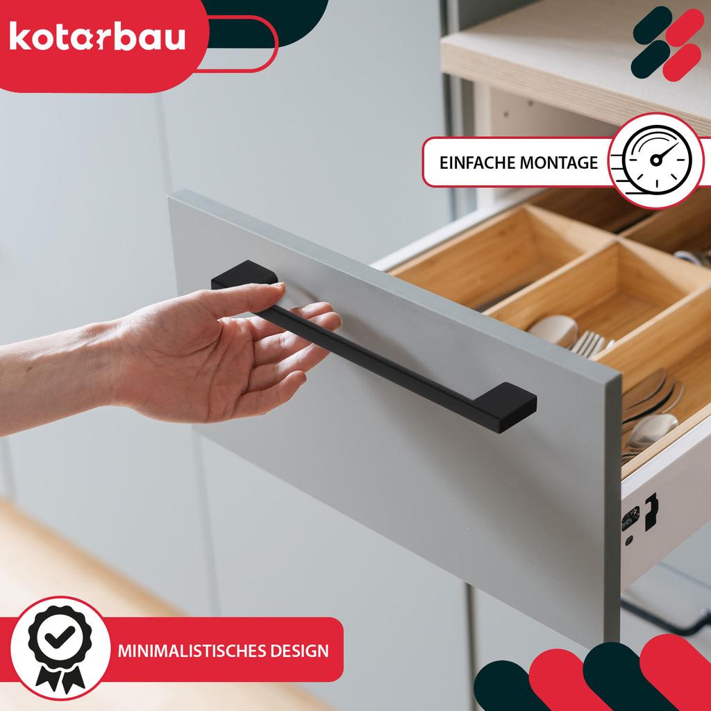 KOTARBAU® Kitchen Furniture Handle Classic Modern Oblong Long Matte Black 289 MM Spacing 256 MM Set of 2