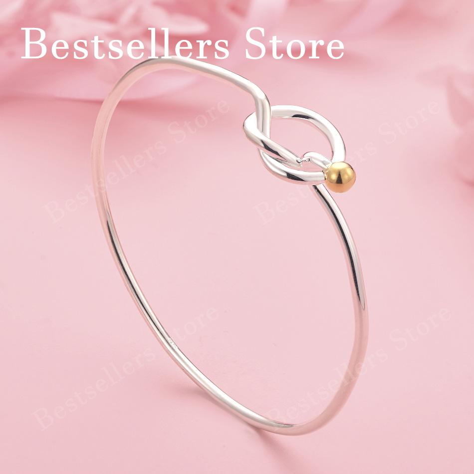 Elegant 925 Sterling Silver Simple Heart Knot Bracelet for Women, Fashionable Wedding and Party Accessories