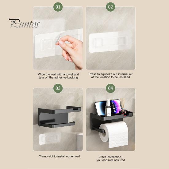 Toilet Paper Holder with Storage Shelf Strong Load-bearing Simple Installation Self-Adhesive Roll Paper Holder Bathroom Organizer