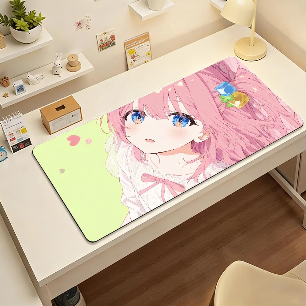 Gaming Mouse Pad Large Desk Mat Antislip Stitched Edges Stylish Pink Anime Print Extended Keyboard Mat for Gamer Office