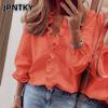 JPNTKY Women's Fashion Casual Solid Color Print Long Sleeve V Neck Blouses & Shirts