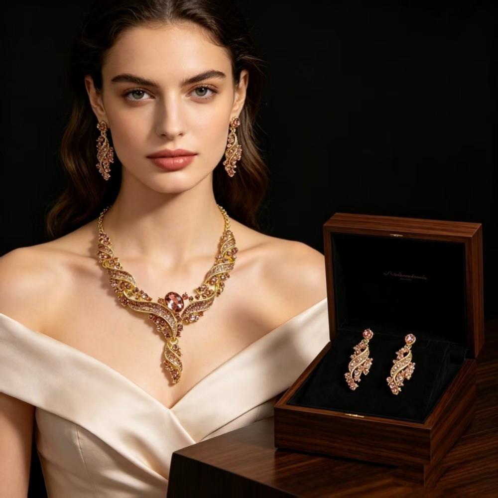 Colorful Rhinestone Jewelry Set Exaggerated Style Collar Necklace Earring Set  Luxury