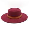 French Double Belt Buckle White Woolen Hat Flat Top Top Hat Female British Retro Style Wide Brim Felt Hat