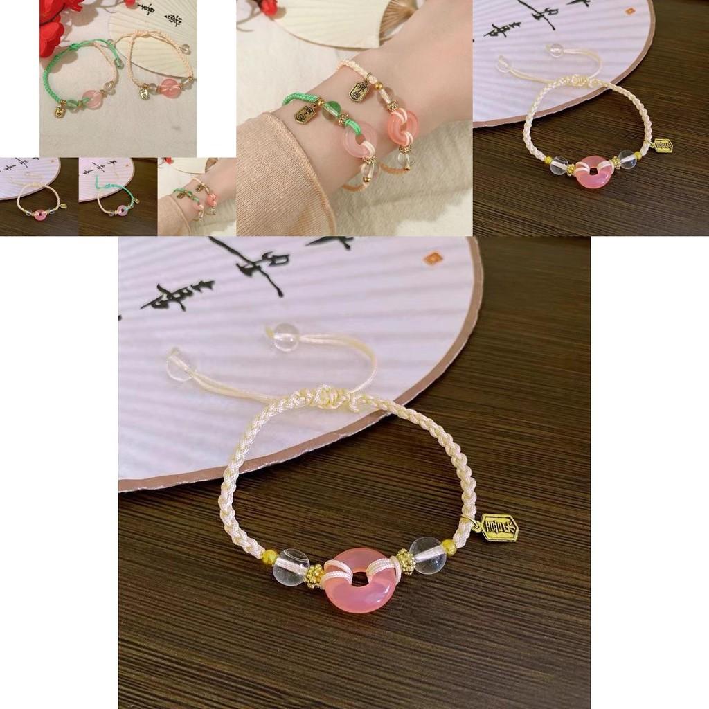 Vintage Handcrafted Pink And Green Knot Bracelet For Women With Retro Flair