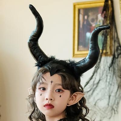 Headwear Devil Horn Hair Accessories with Lace Necklace Realistic Headwear for Halloween Masquerade Carnival Vintage