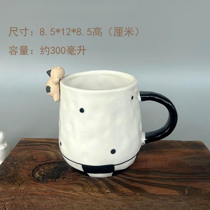 

Minimalist Irregular Hand-Painted Black White Cat Ceramic Coffee Mug Light Luxury Fun Cup 300ml