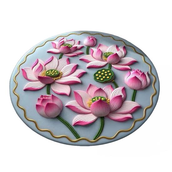 Lotus Flower Floor Mat Round Living Room Rug Lotus Pattern Carpet with Non-Slip Backing for Home Office Bedroom Kitchen