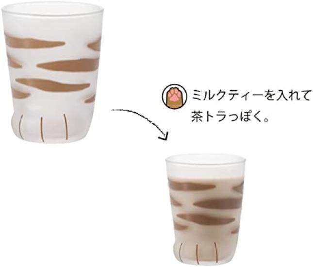 coconeco Coconeco Glasses Set of with Pink Paw Prints on the Bottom Cat x Wooden Coaster Craft Perfect Gift in (300ml / 4) (New Life/Mother Set)