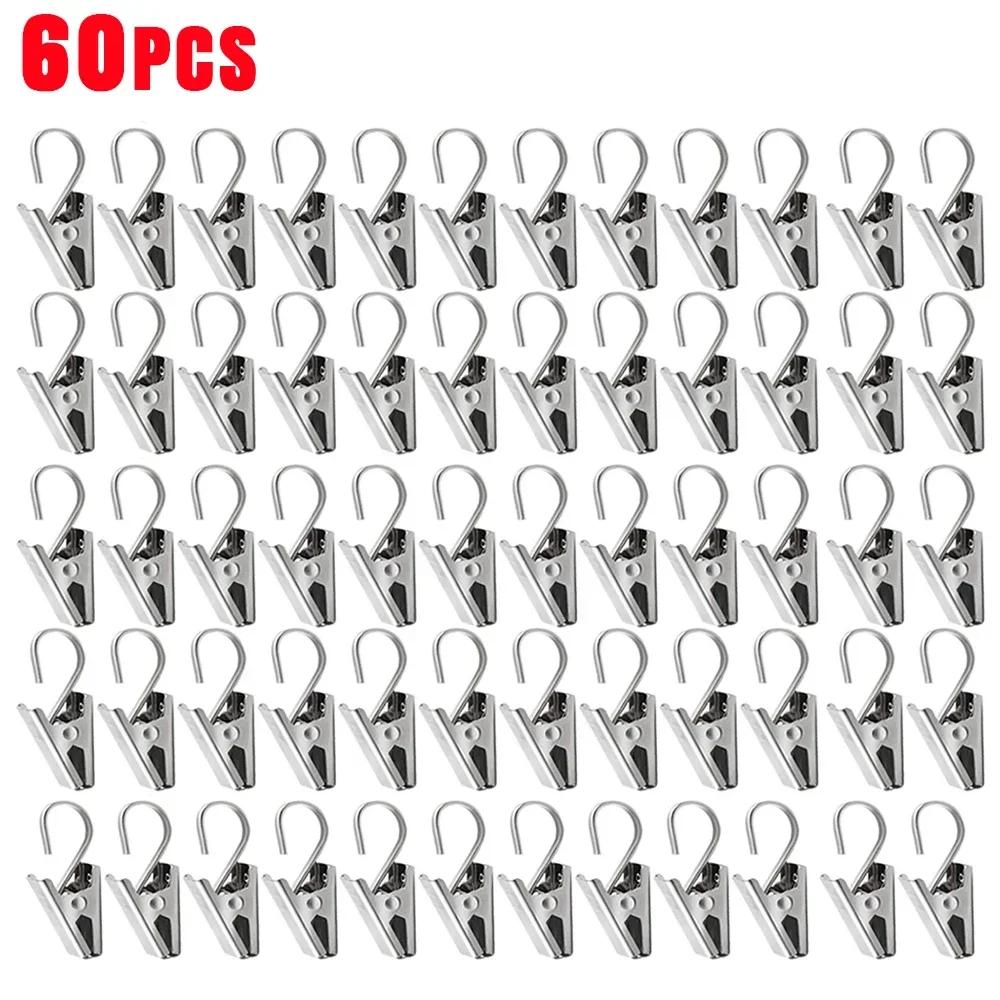 60/10Pcs Stainless Steel Curtain Clips With Hooks Heavy Duty Hanging Clamps Window Curtain Hook Clips For Home Decoration Crafts