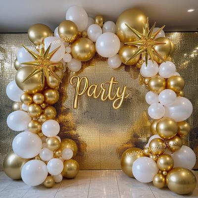 NEUES Weiß-Gold-Ballon-Girlanden-Bogen-Set Sternen-Folienballon für Hochzeit, Jubiläum, Geburtstagsfeier Dekorationen Zubehör